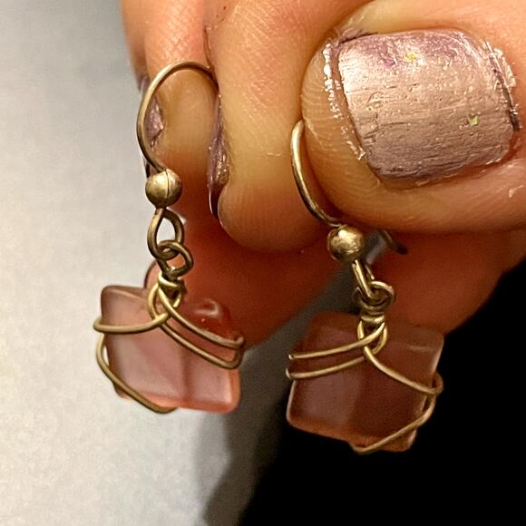 3 for $15 Clearance Light Pink Wire Wrapped Glass Earings - Picture 5 of 6